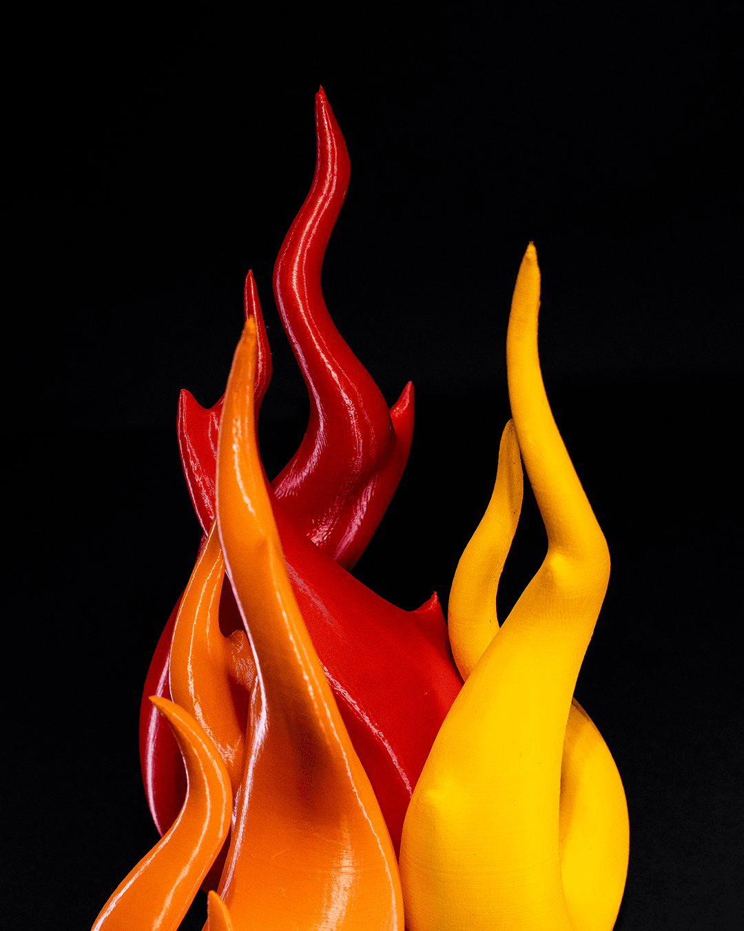 Heady Prints 3D printed infinity flames sculpture, angled view