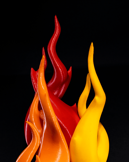 Heady Prints 3D printed infinity flames sculpture, angled view