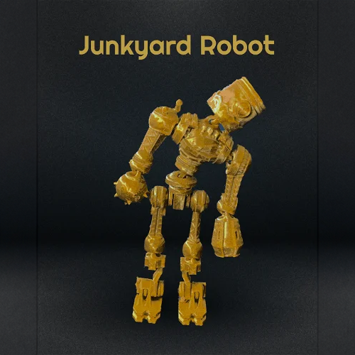 Heady Prints 3D printed gold junkyard robot, promo