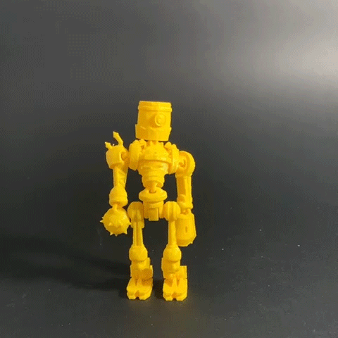 Heady Prints 3D printed yellow junkyard robot, animated