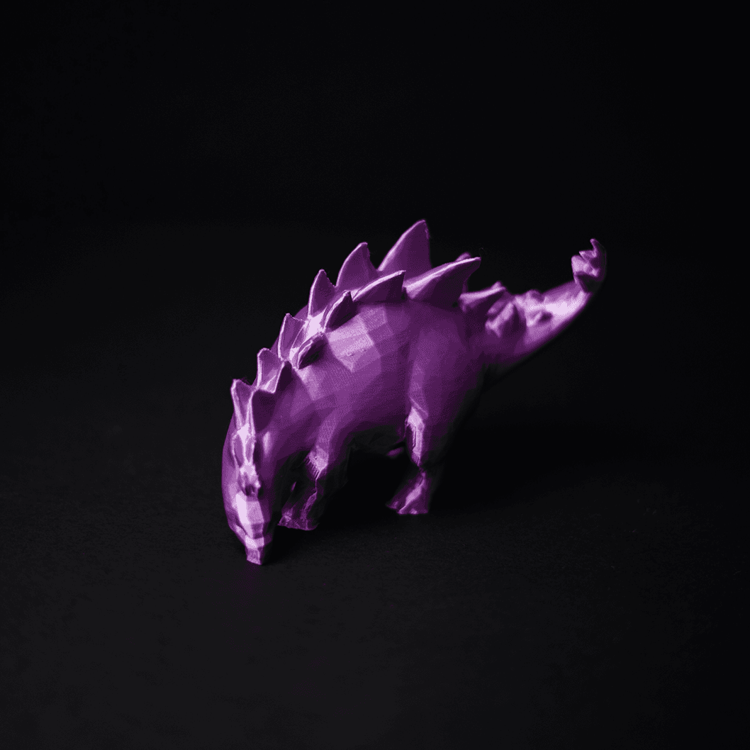 Heady Prints 3D printed low poly purple ankylosaurus figurine, desk companion collectible