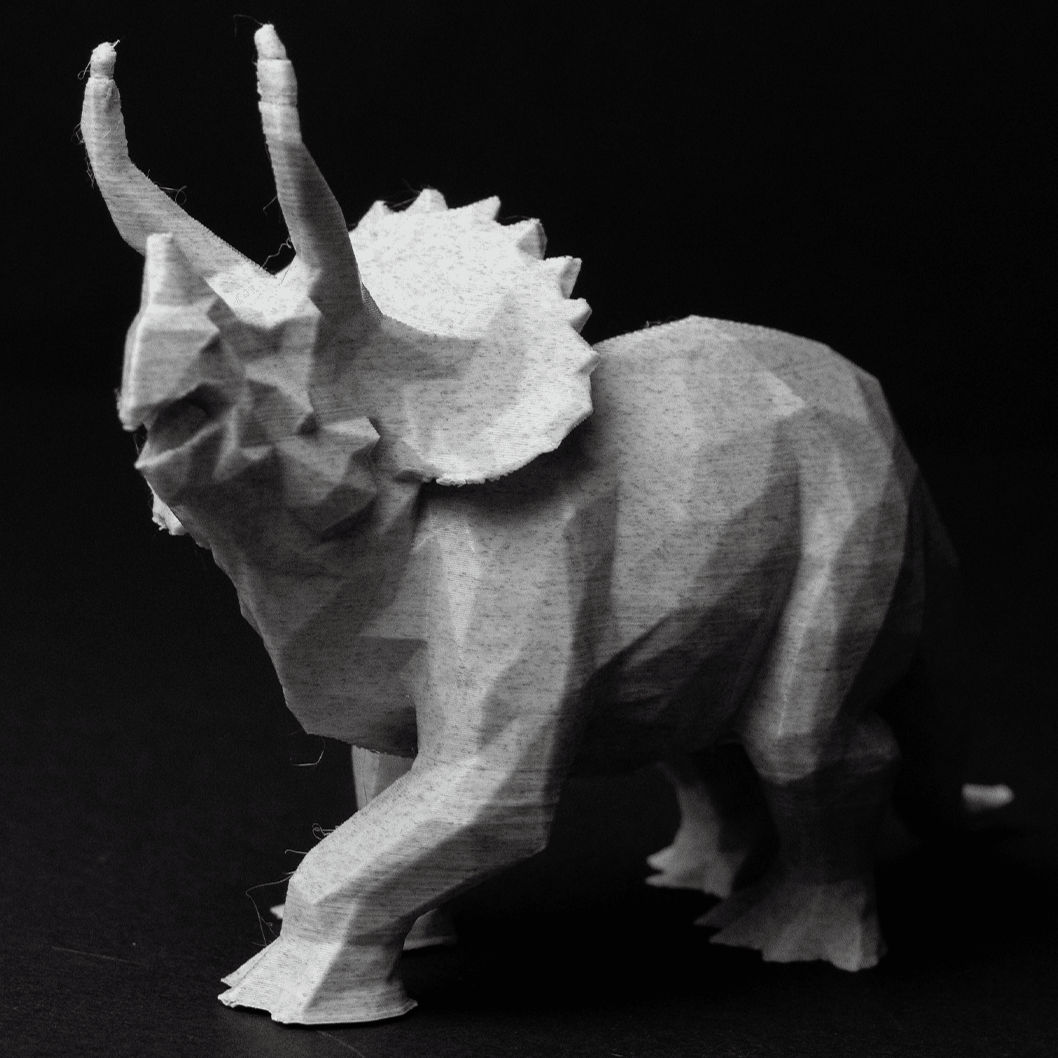 Heady Prints 3D printed low poly triceratops figurine, side view