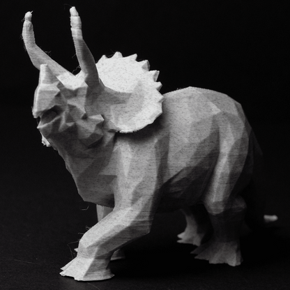 Heady Prints 3D printed low poly triceratops figurine, side view