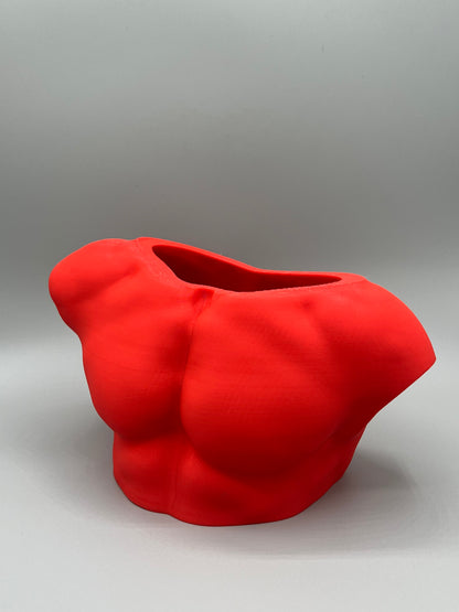 Heady Prints 3D printed red male torso vase, three quarter view