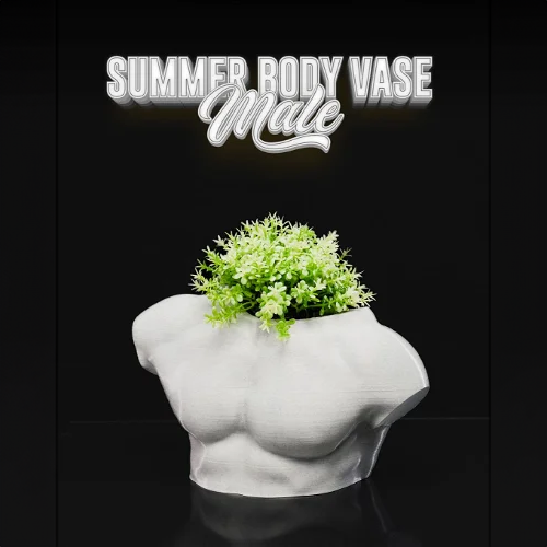 Heady Prints 3D printed white male torso vase, promo