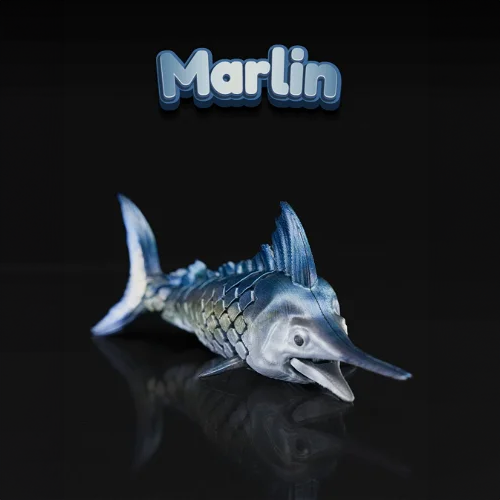 Heady Prints 3D printed blue and silver marlin fish figurine, desk companion collectible