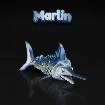 Heady Prints 3D printed blue and silver marlin fish figurine, desk companion collectible