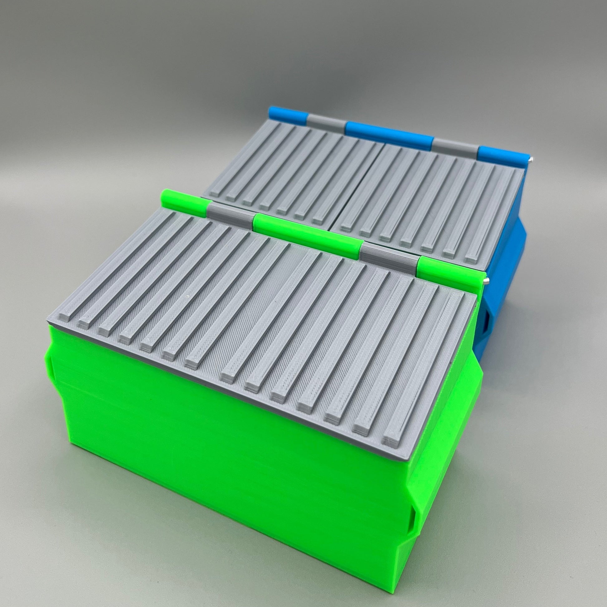 Heady Prints 3D printed green and blue mini dumpster, promo