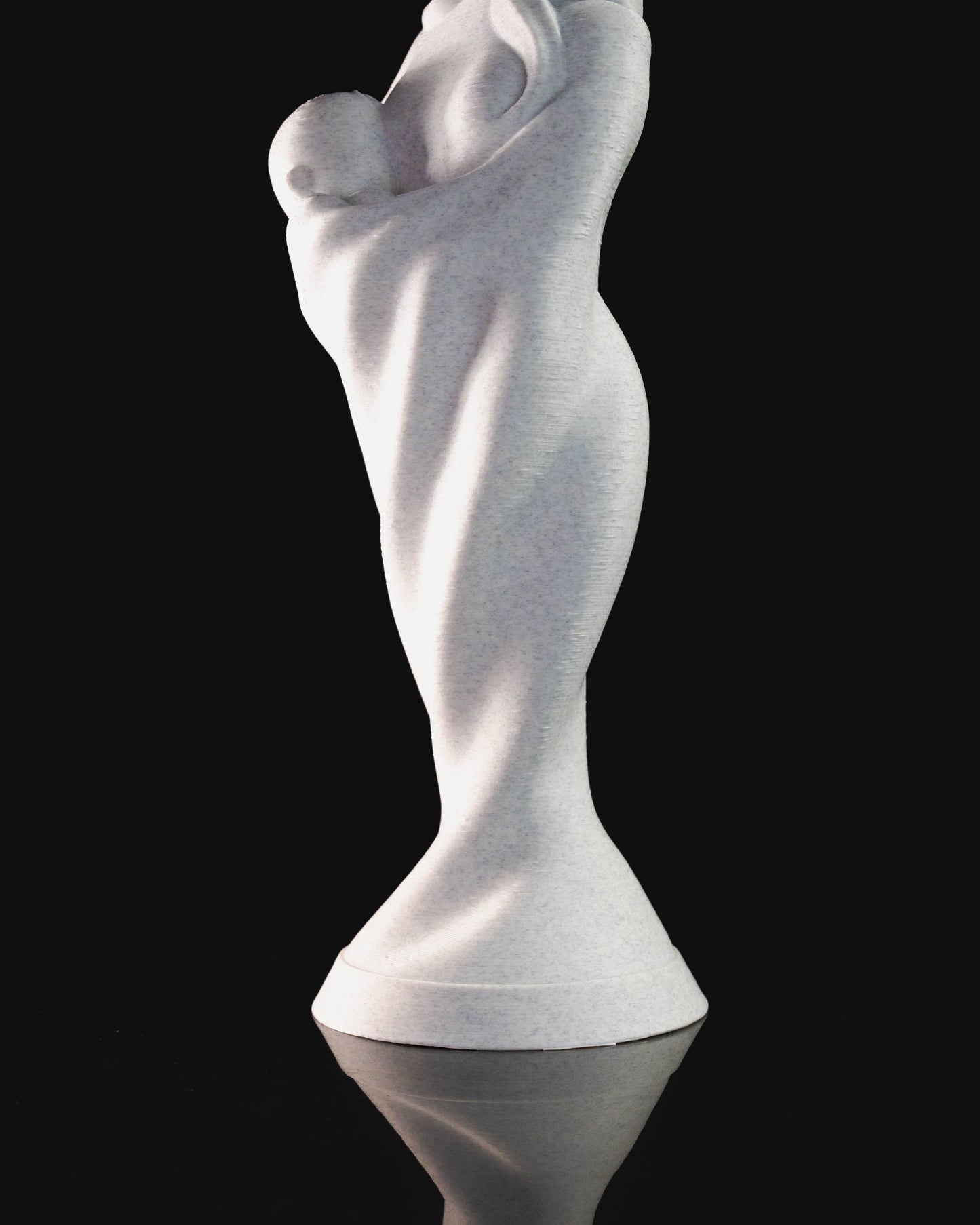 Heady Prints 3D printed white mother and child statue, angled view