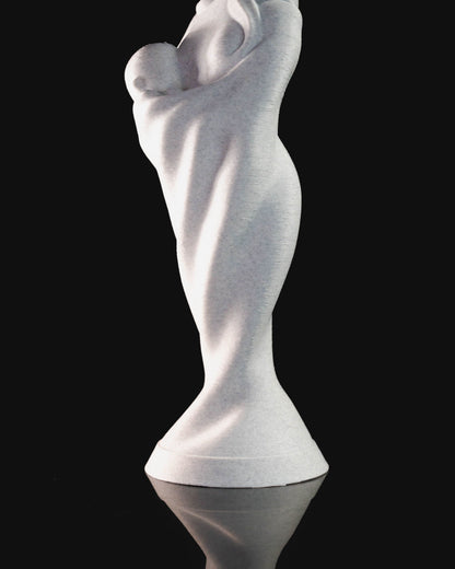 Heady Prints 3D printed white mother and child statue, angled view