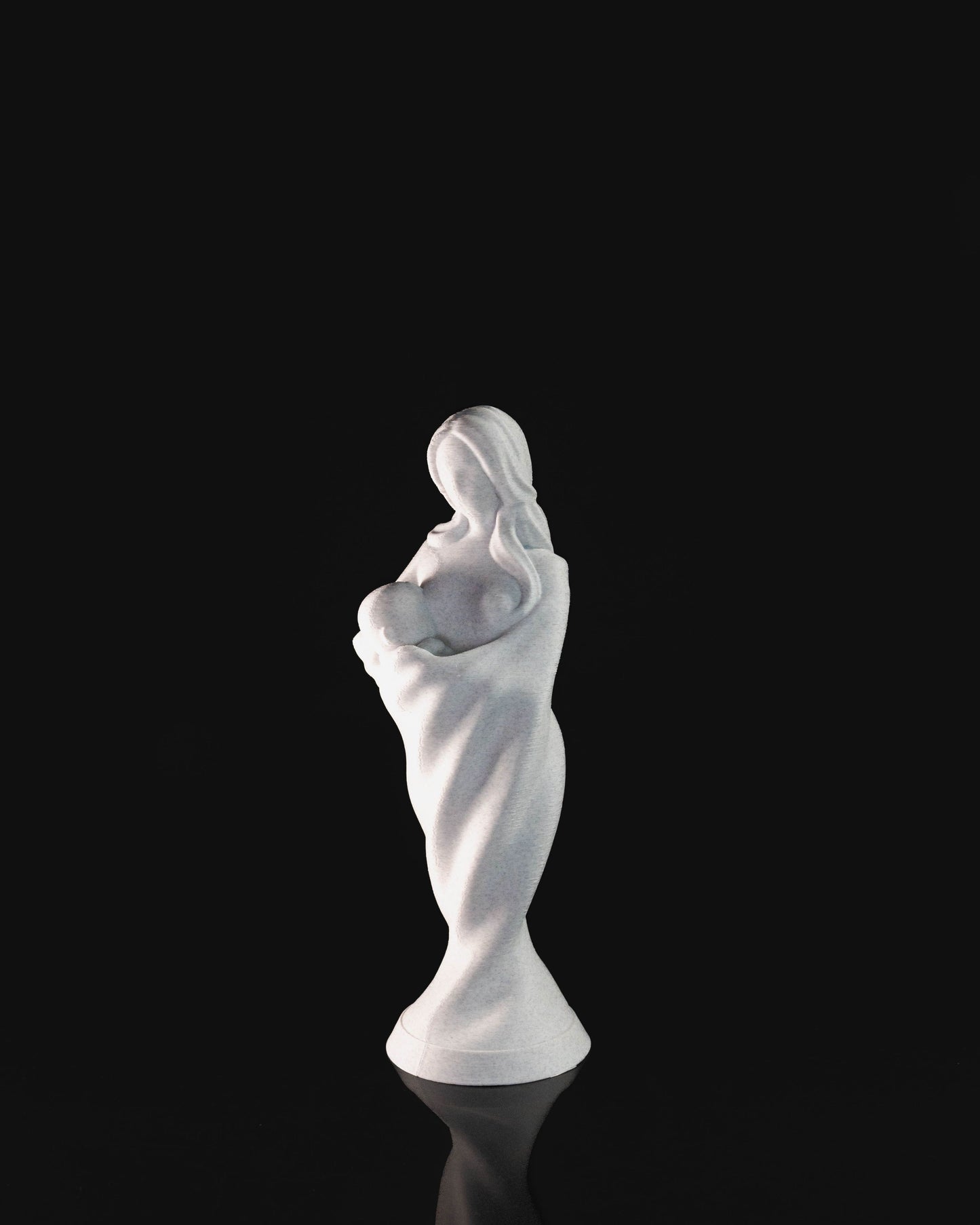 Heady Prints 3D printed white mother and child statue, front view