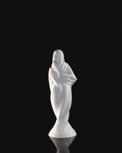 Heady Prints 3D printed white mother and child statue, three-quarter view