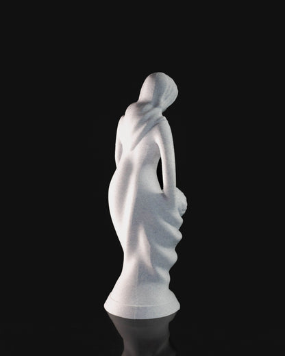 Heady Prints 3D printed white mother and infant statue, angled view