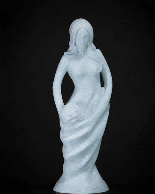 Heady Prints 3D printed white mother and infant statue, animated product view