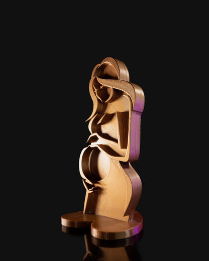 Heady Prints 3D printed gold Muse Mama figurine, front view