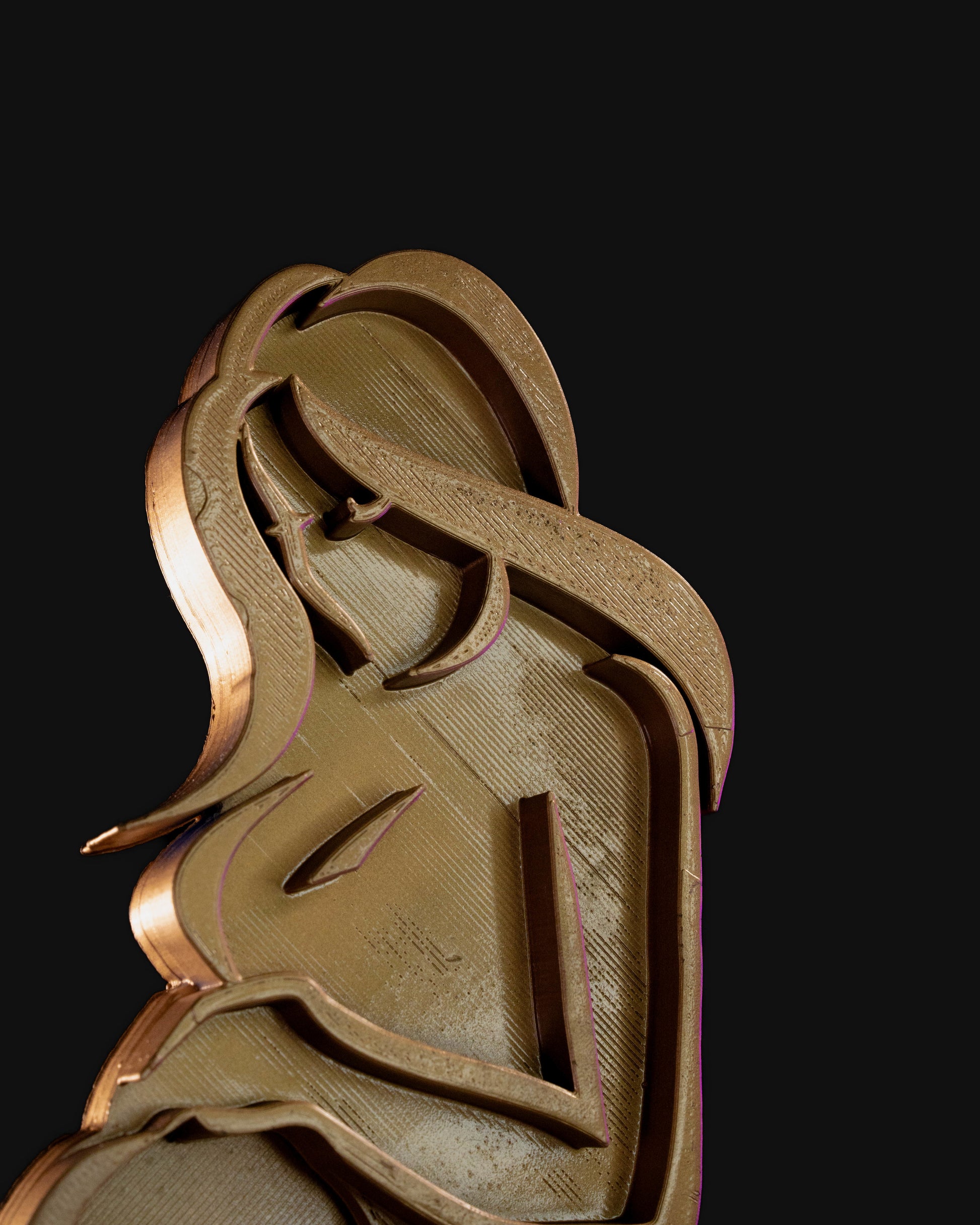 Heady Prints 3D printed gold Muse Mama figurine, side view