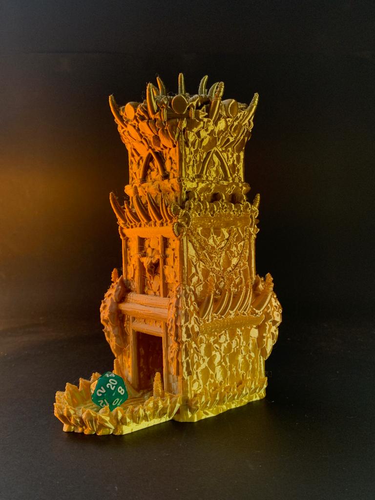 Heady Prints 3D printed orc dice tower lifestyle shot, tabletop gaming accessory