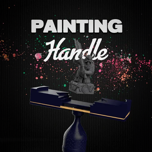 Heady Prints 3D printed blue painting handle with miniature figurine, hobby accessory