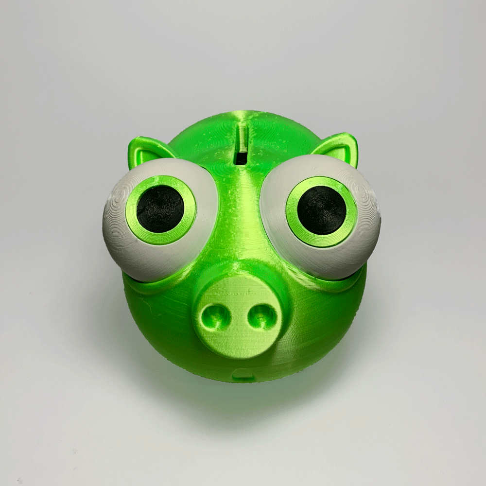 Heady Prints 3D printed green Piggy Pork Bank, animated product view