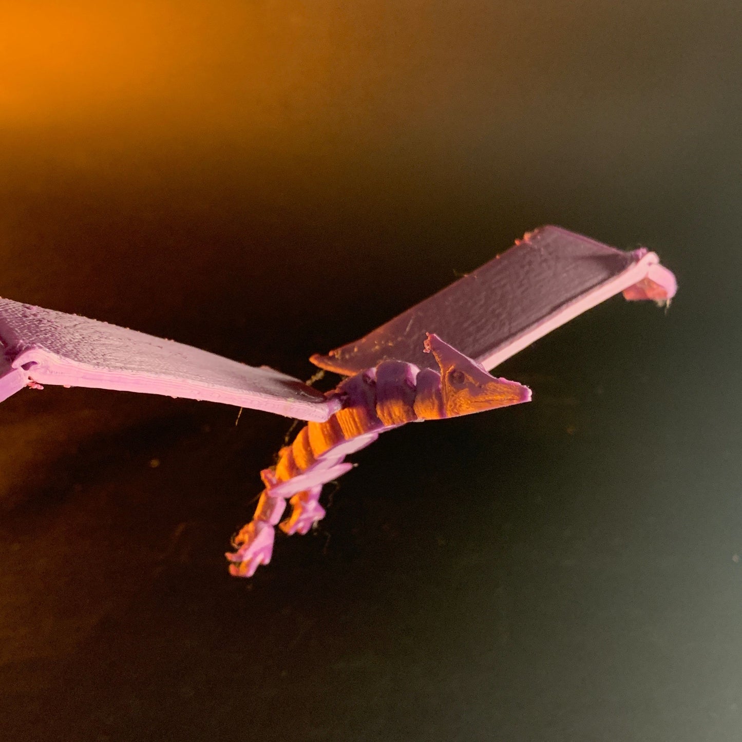 Heady Prints 3D printed red pterodactyl, side view