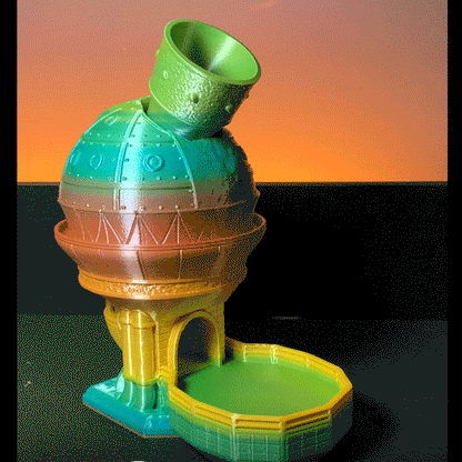 Heady Prints 3D printed teal rainbow dice holder, animated product view