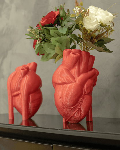 Heady Prints 3D printed red realist heart vases two pack display, home accent decor