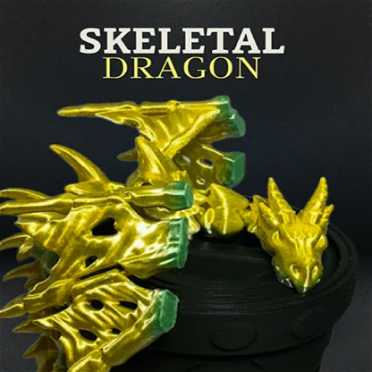 Heady Prints 3D printed gold skeletal dragon figurine, desk companion collectible