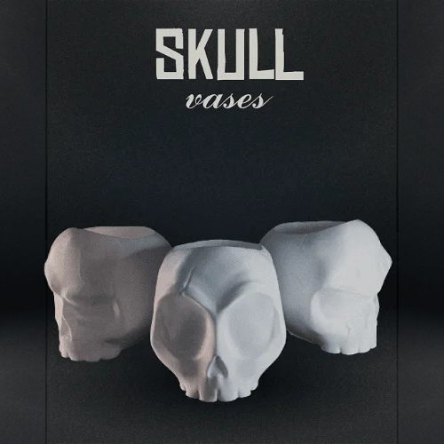 Heady Prints 3D printed white skull vase, promo
