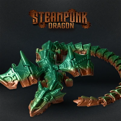 Heady Prints 3D printed green steampunk dragon figurine, desk companion collectible