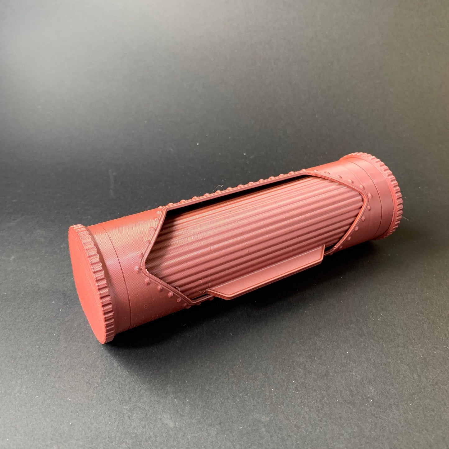 Heady Prints 3D printed pink steampunk pencil case, angled view