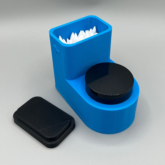 Heady Prints 3D printed blue toilet cotton swab holder, with accessories