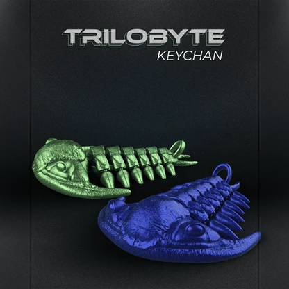 Heady Prints 3D printed green and blue trilobyte keychain, promo
