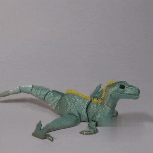 Heady Prints 3D printed pink articulated velociraptor figurine, animated product view