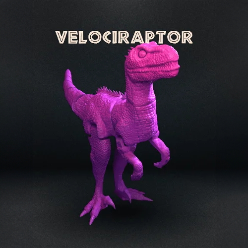 Heady Prints 3D printed pink articulated velociraptor figurine, desk companion collectible