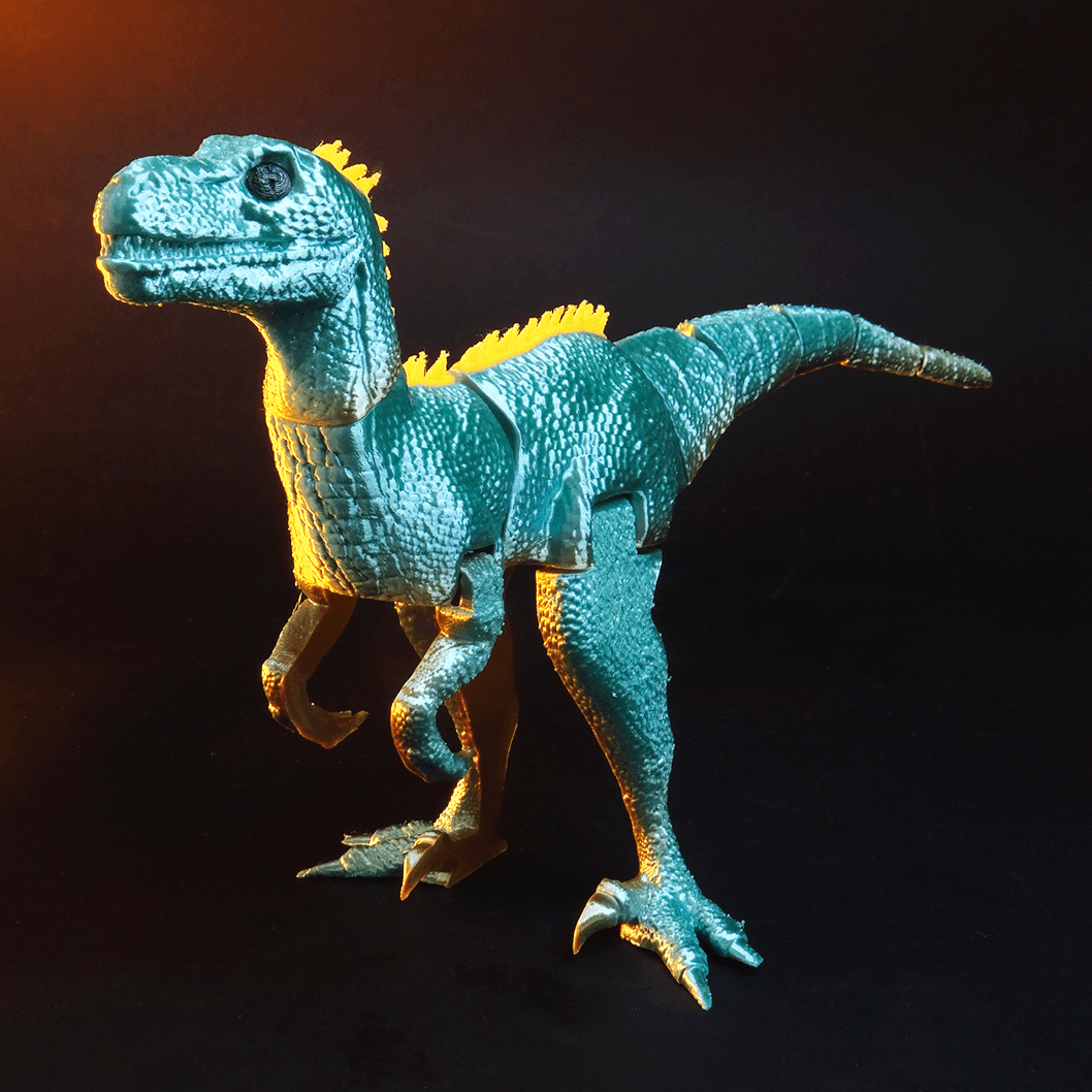 Heady Prints 3D printed blue articulated velociraptor figurine, product feed image