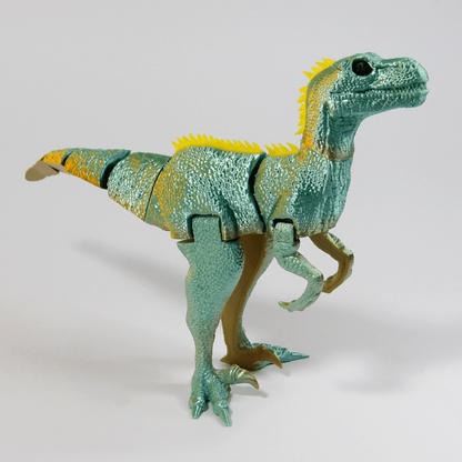 Heady Prints 3D printed teal articulated velociraptor figurine, product feed image