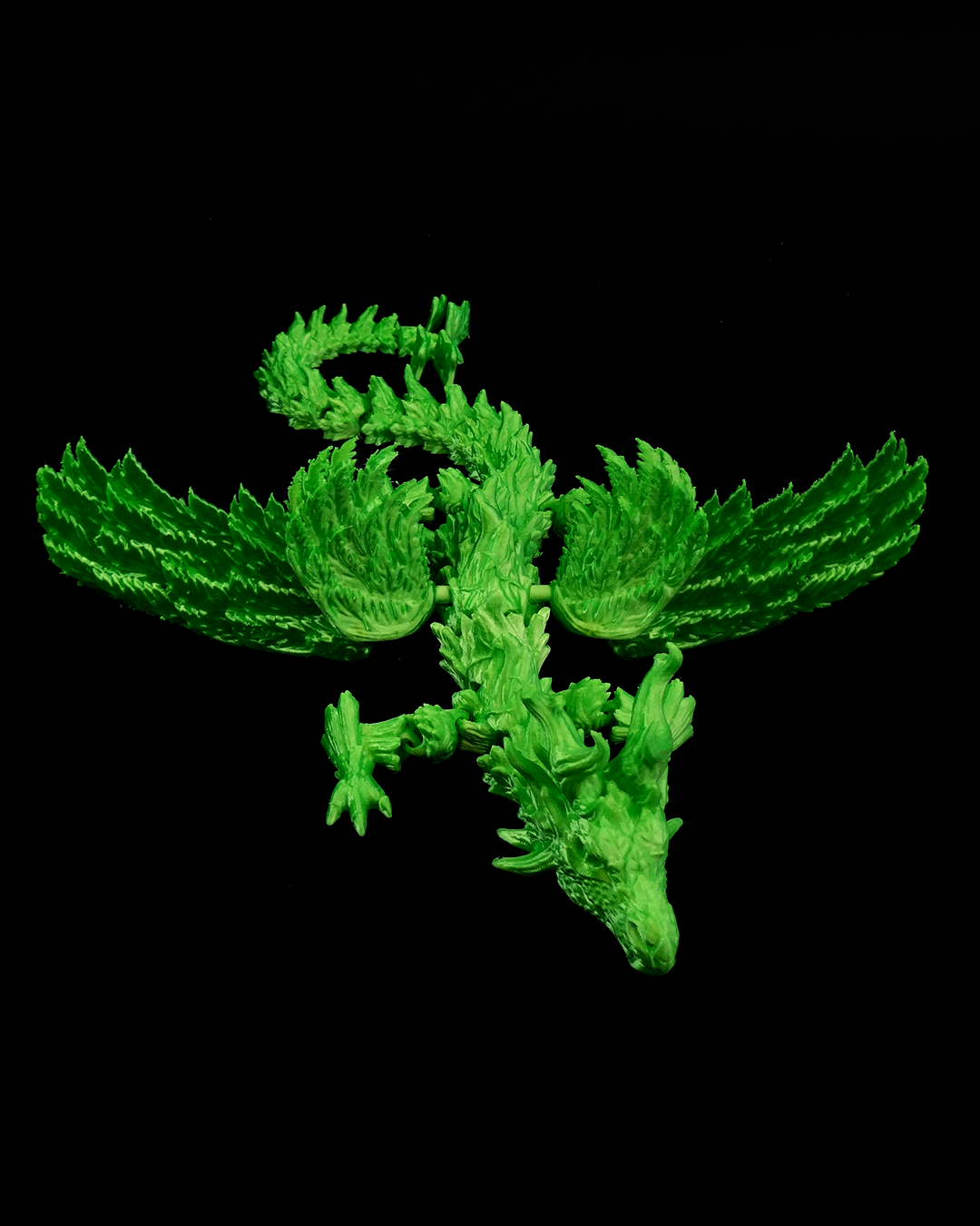 Heady Prints 3D printed Zandhros 2.0 green dragon figurine, side view