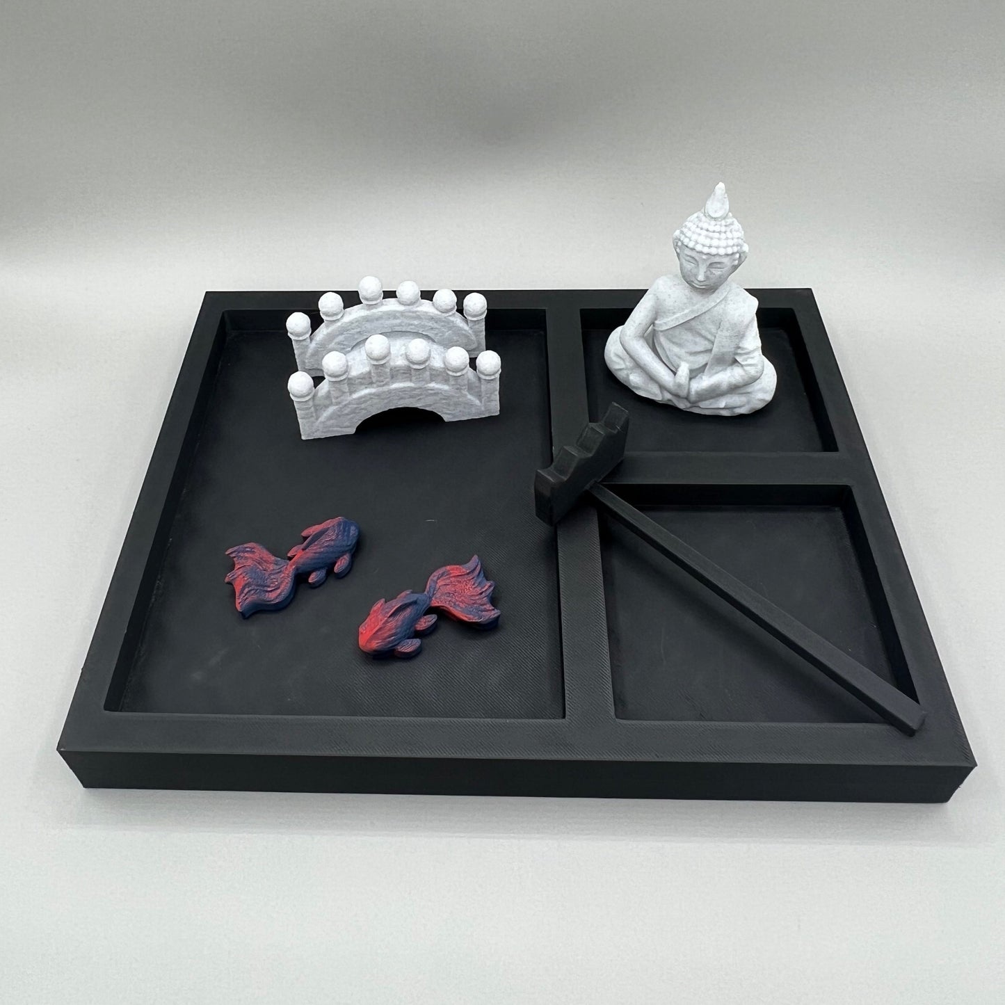 Heady Prints 3D printed black zen garden, with accessories, no sand