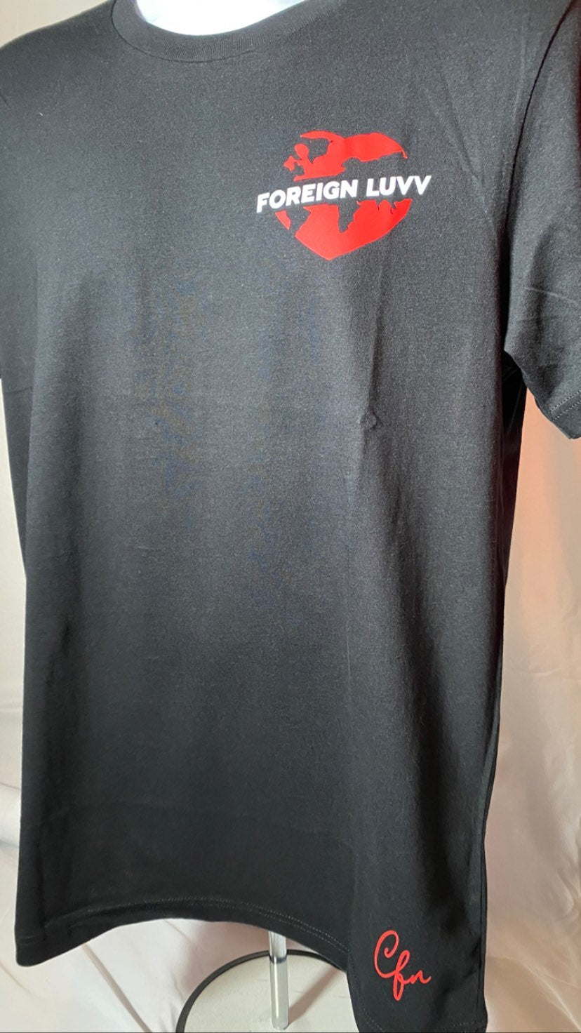 Heady Prints 3D printed black Foreign Luvv shirt, both logos front view