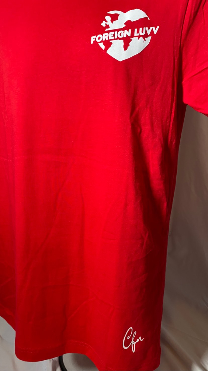 Heady Prints 3D printed red Foreign Luvv shirt, both logos front view