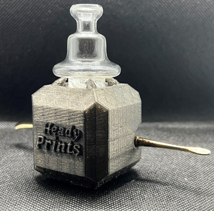 Heady Prints 3D printed black glitter heady cube, front view