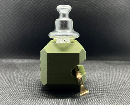 Heady Prints 3D printed green heady cube, clear carb cap side view