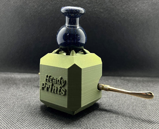Heady Prints 3D printed green heady cube, dark carb cap front view