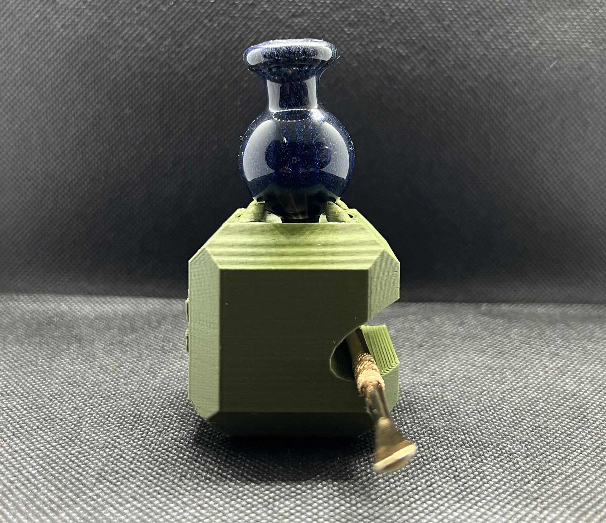 Heady Prints 3D printed green heady cube, dark carb cap side view