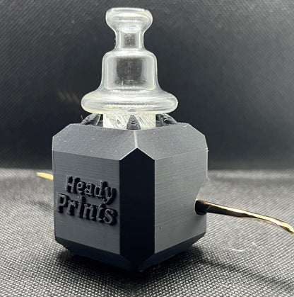 Heady Prints 3D printed grey heady cube, three-quarter view