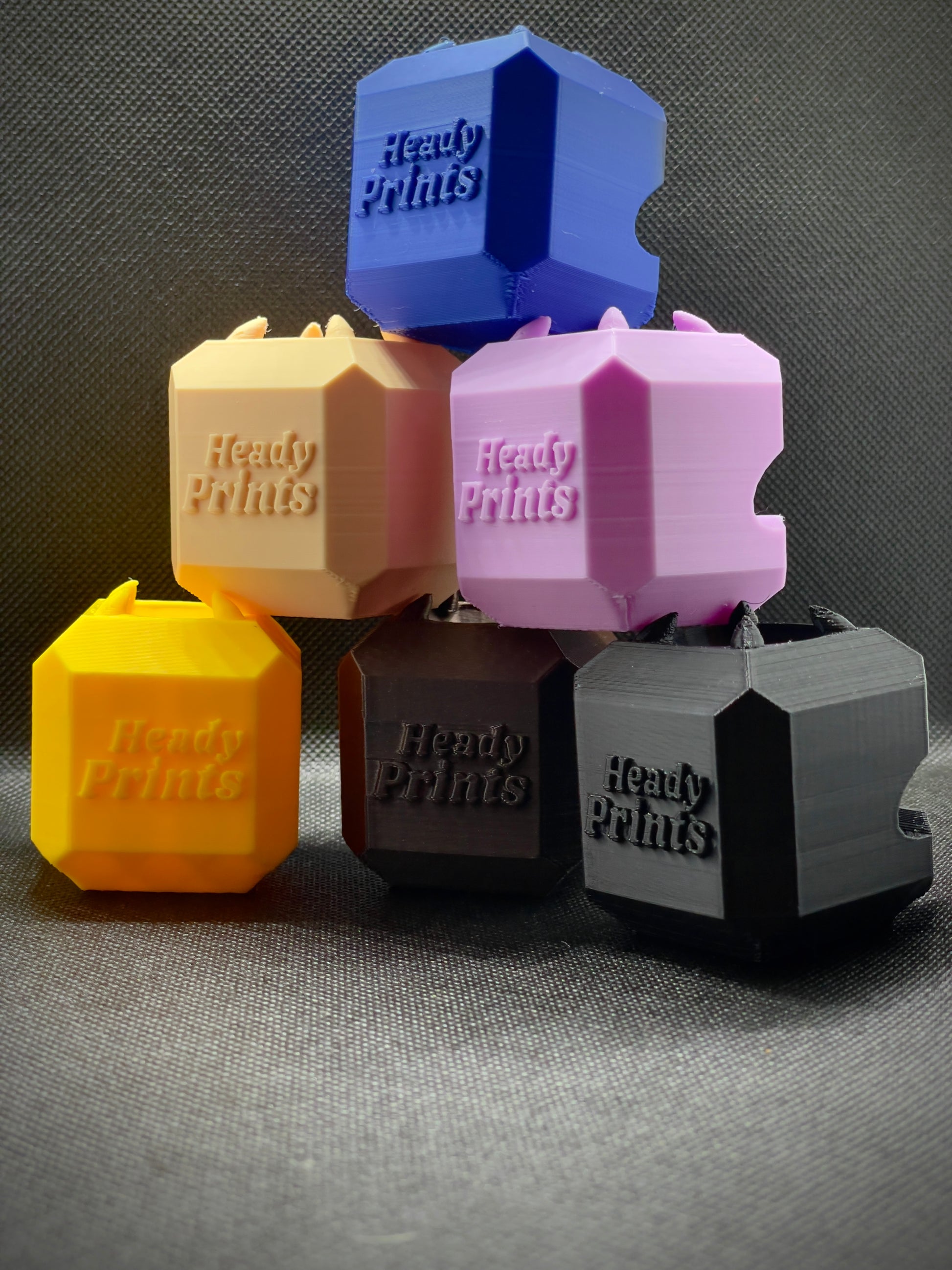 Heady Prints 3D printed heady cubes, stacked multi-color group shot