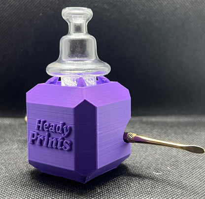 Heady Prints 3D printed purple heady cube, three-quarter view