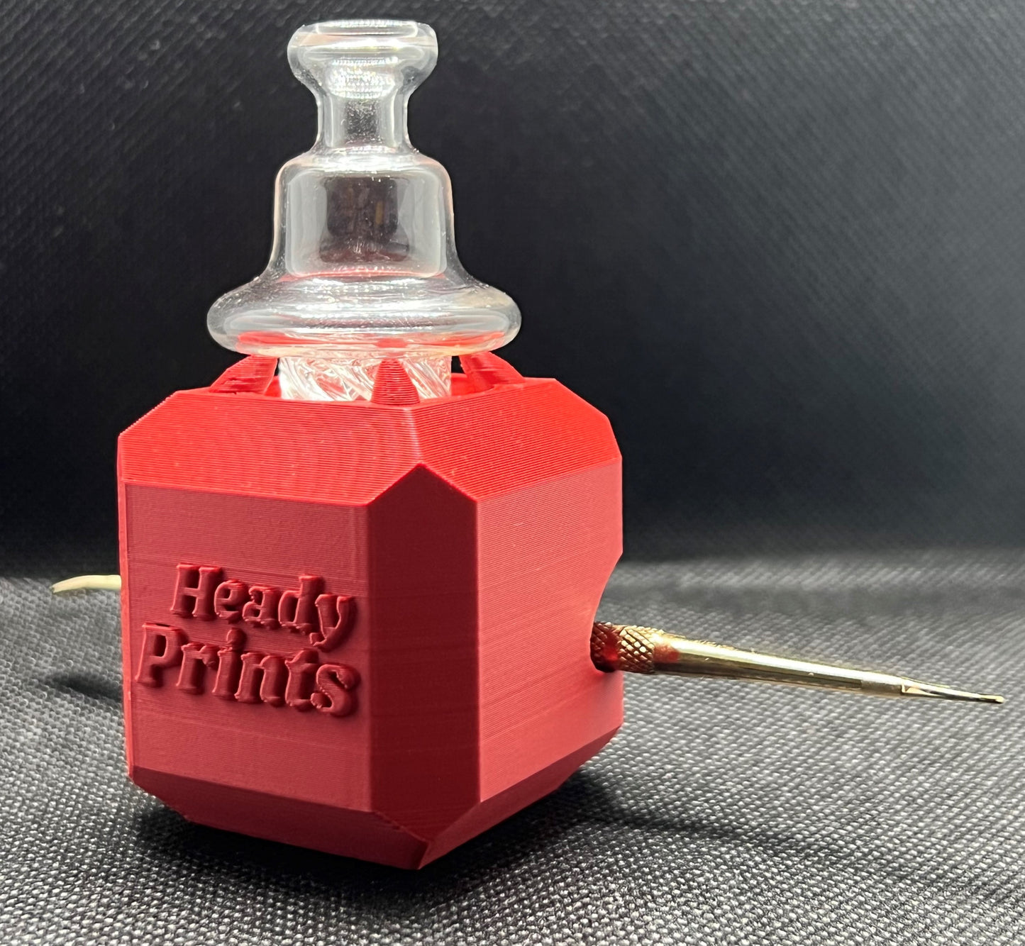 Heady Prints 3D printed red heady cube, three-quarter view