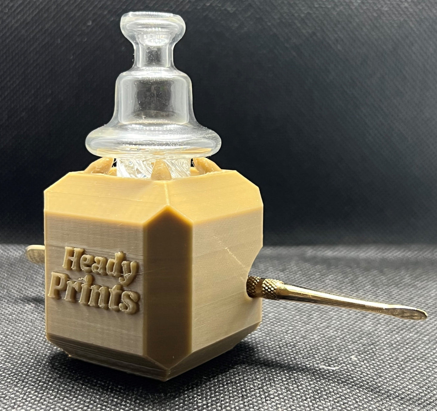 Heady Prints 3D printed tan heady cube, side view