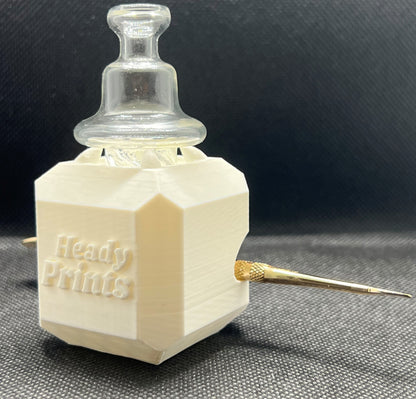 Heady Prints 3D printed white heady cube, side view